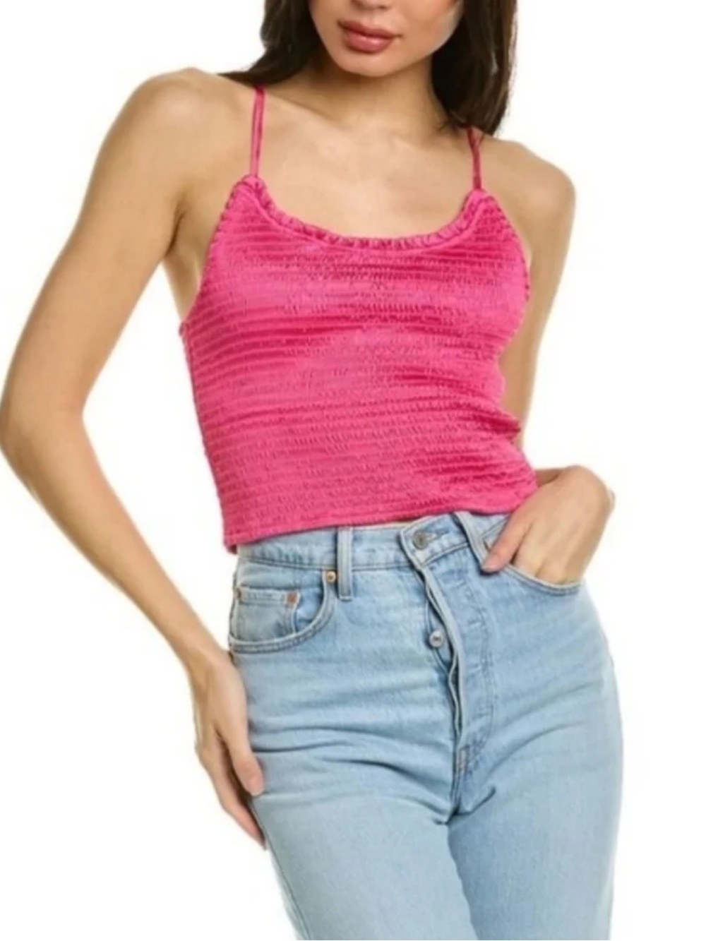 Free People right on time cropped smocked pink tank Medium EUC